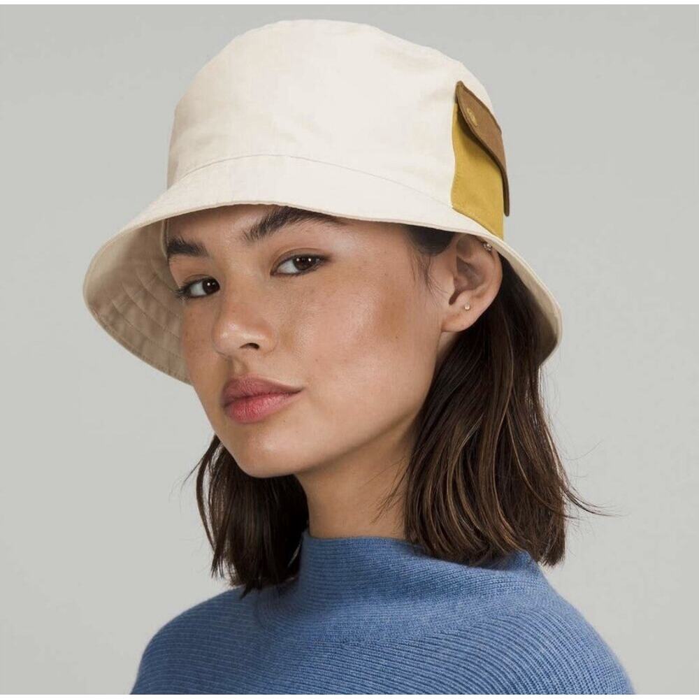 Lululemon‎ On My Level Bucket Hat White Opal Auric Gold Artifact M/L Outdoors